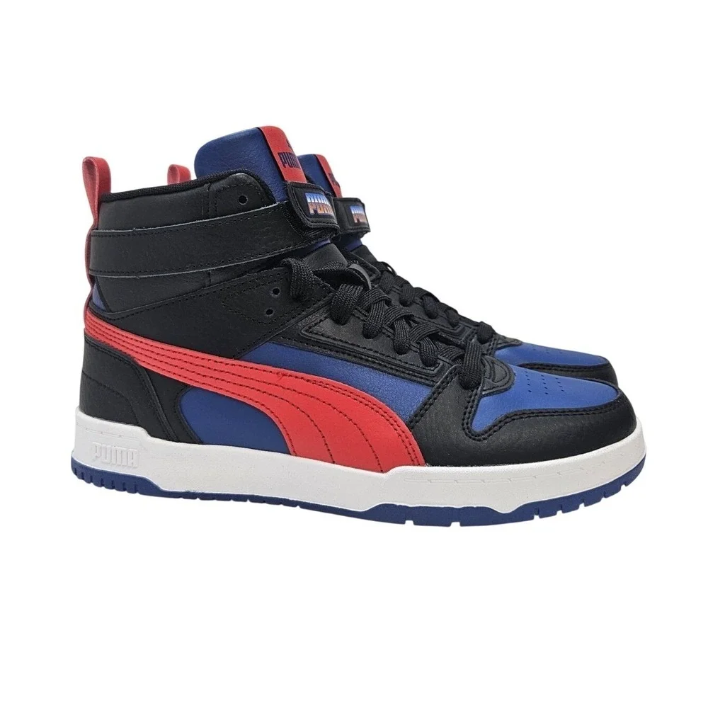 Puma Rebound Joy High‎ Top Kids Sneakers Black Blue Red 392679-01 Size 7Y